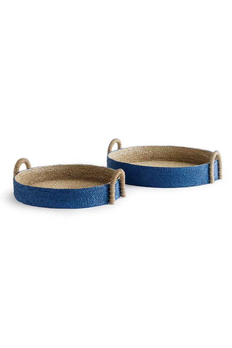 Tiana Seagrass Round Decorative Baskets Set of 2, Main, color, Blue