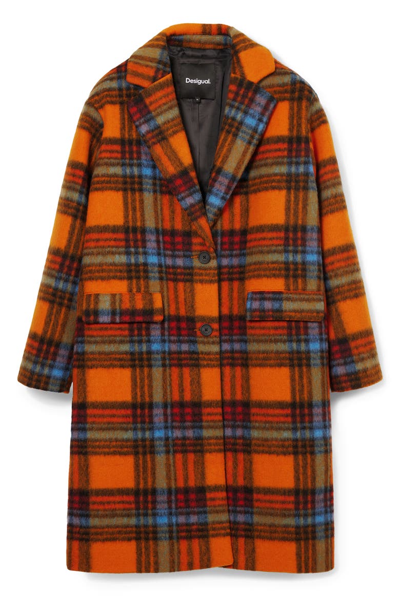 Desigual Napoles Plaid Coat, Alternate, color, Orange