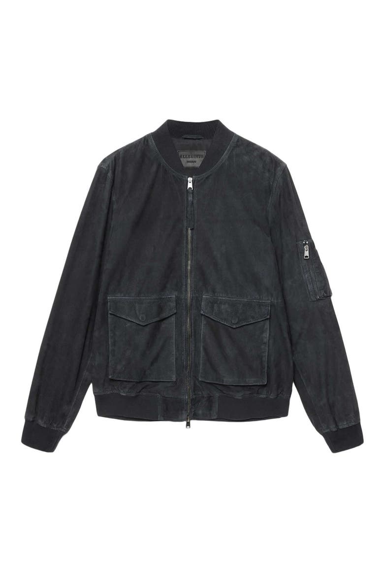 Rokko Suede Bomber Jacket, Alternate, color, NAVY BLUE
