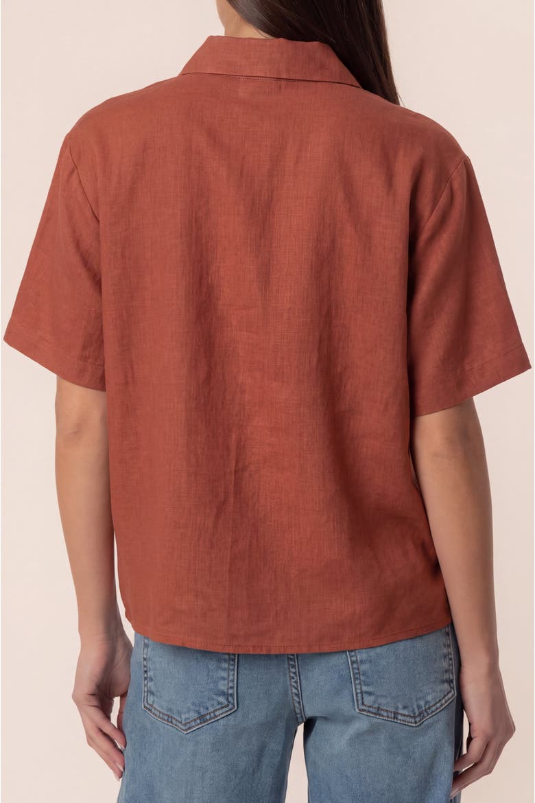 Relaxed Fit Folded Cuff Short Sleeve Linen Blend Shirt, Alternate, color, Chocolate Brown