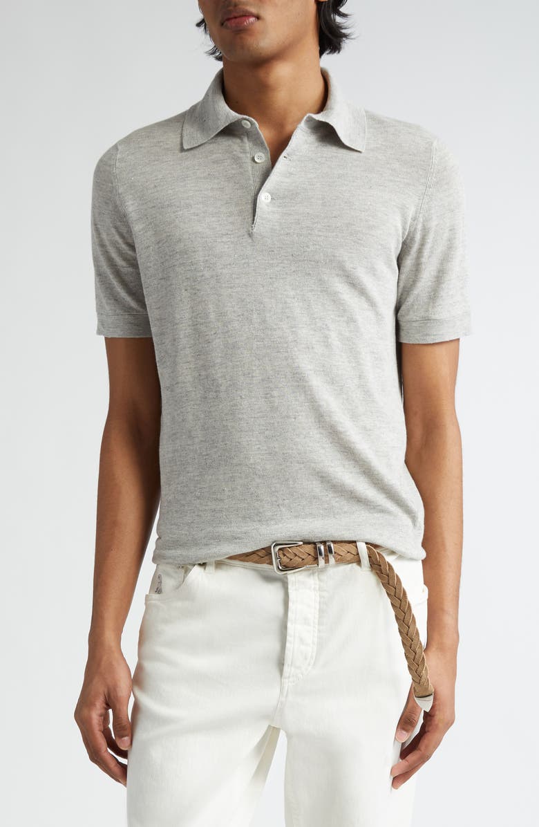 Brunello Cucinelli Linen & Cotton Short Sleeve Polo, Main, color, 