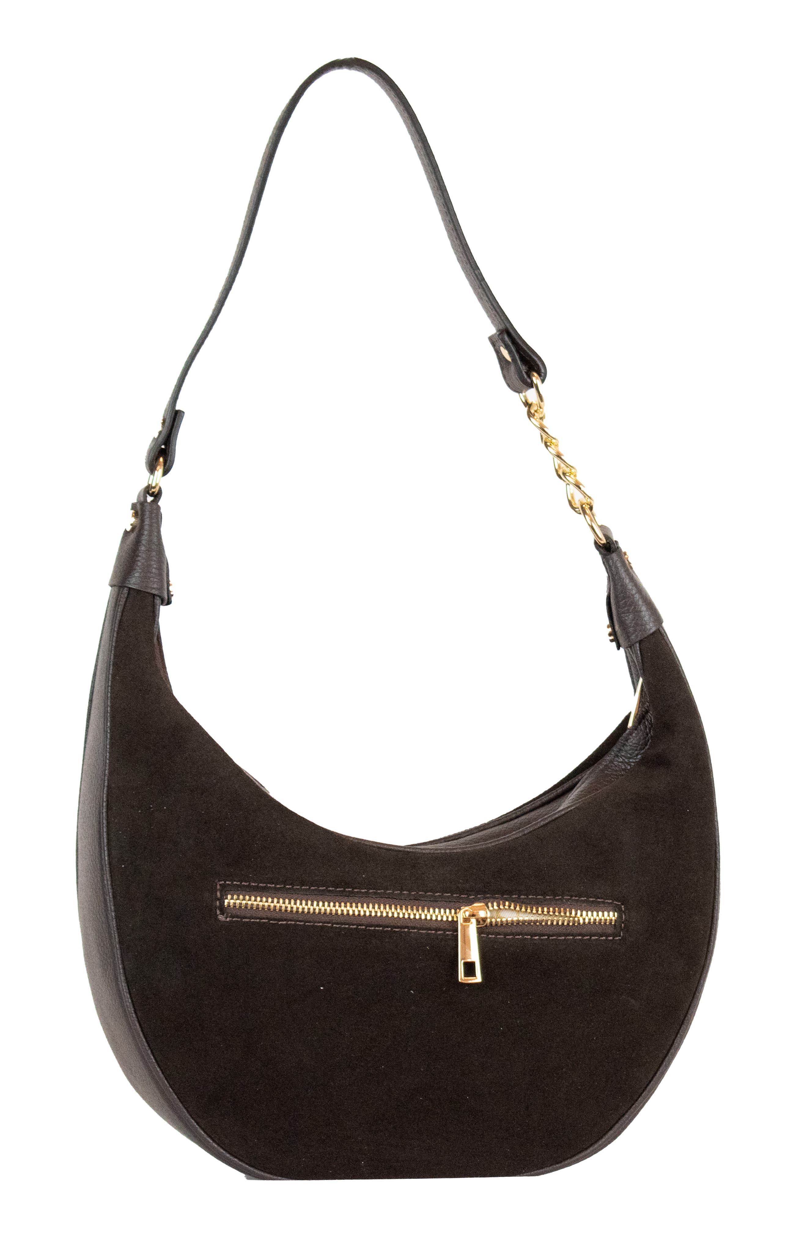 Studded Suede Shoulder Bag, Alternate, color, BROWN