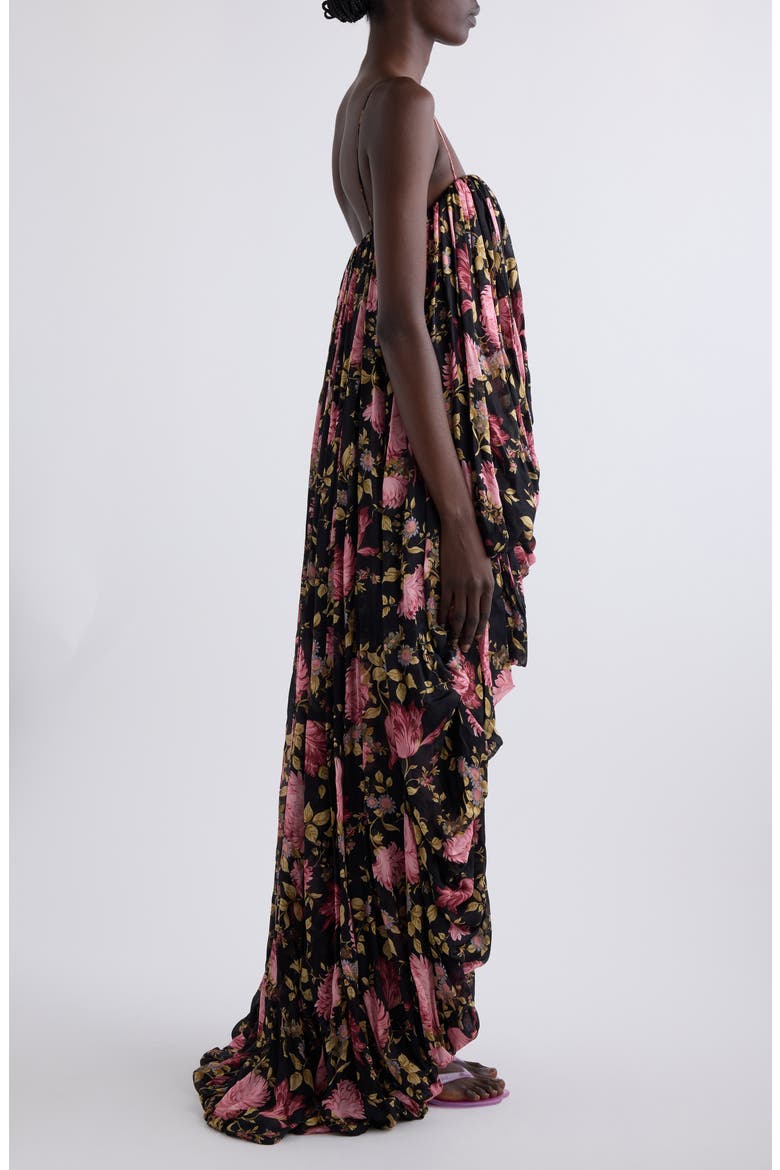 Peony Print Silk Jumpsuit, Alternate, color, BLACK