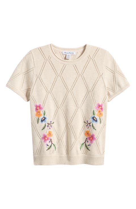 Diamond Stitch Floral Embroidered Sweater