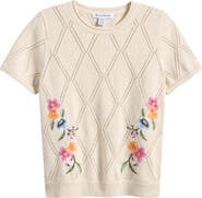 Tommy Bahama Diamond Stitch Floral Embroidered Sweater