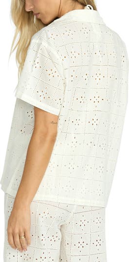 Eyelet Crush Button-Up Cover-Up Shirt