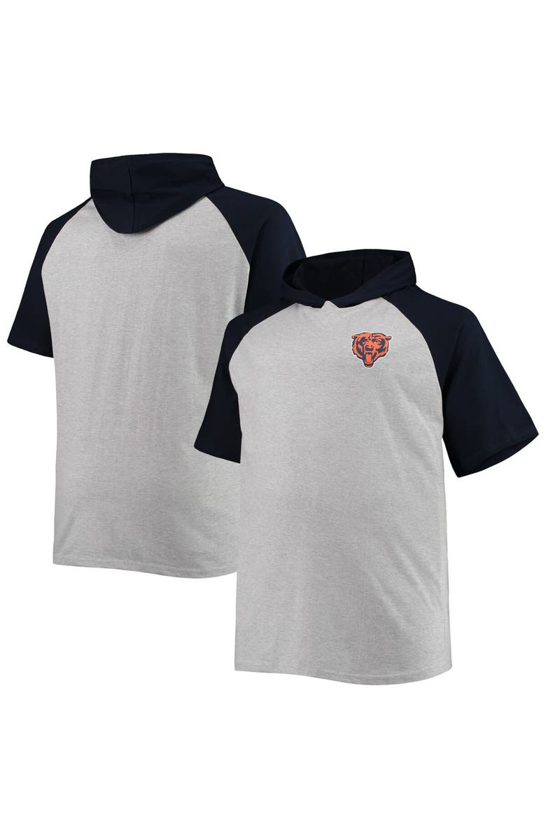 PROFILE Men's Heathered Gray/Navy Chicago Bears Big & Tall Raglan Short Sleeve Pullover Hoodie, Main, color, 
