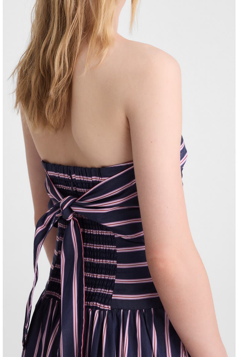 Stripe Strapless Ruched Midi Dress, Alternate, color, CLASSIC INDIGO