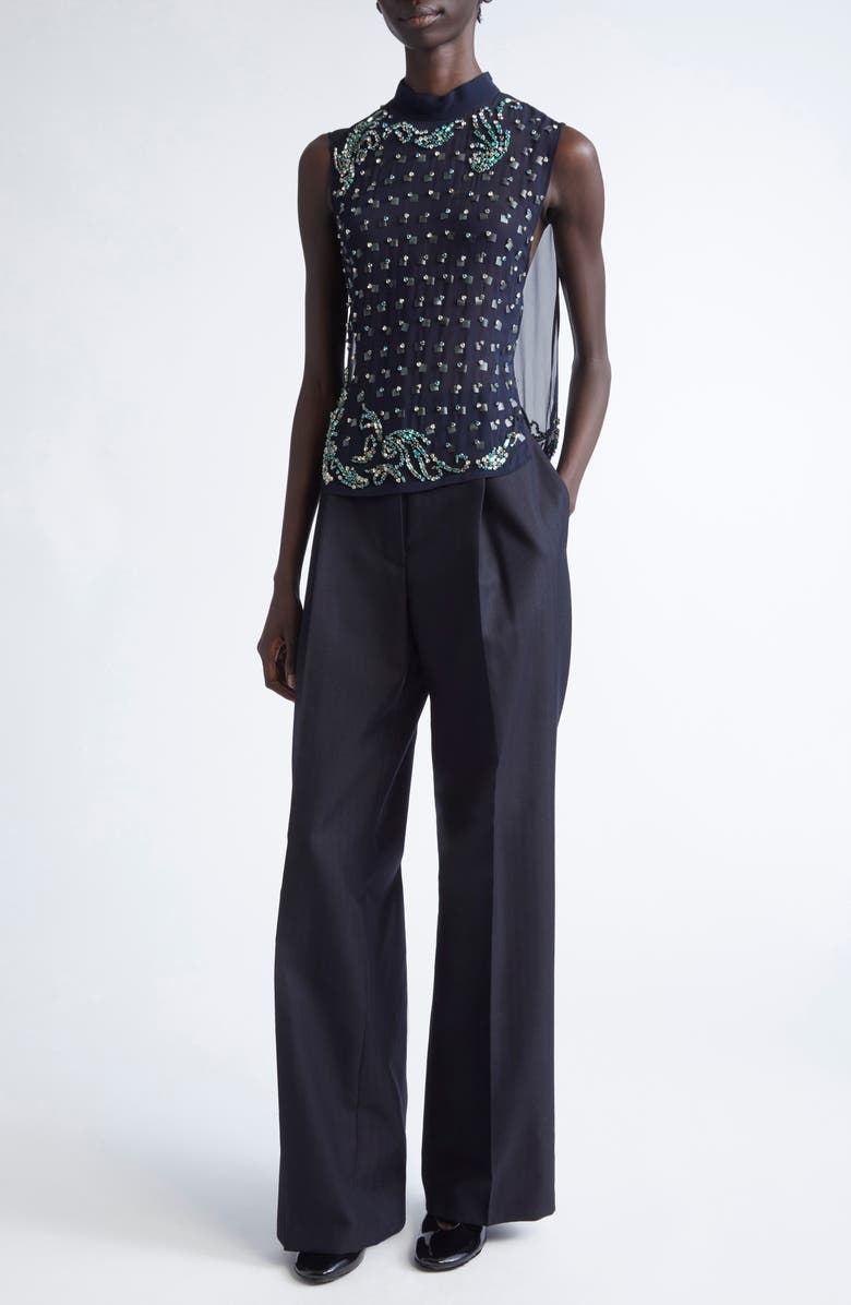 Dries Van Noten Portias Stripe Wool Straight Leg Pants, Alternate, color, Navy