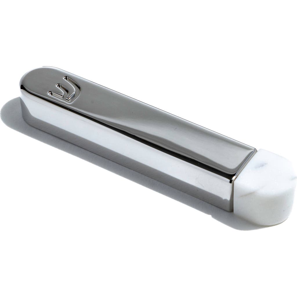 Anna New York Coluna Small Marble & Stainless Steel Mezuzah In White And Silver