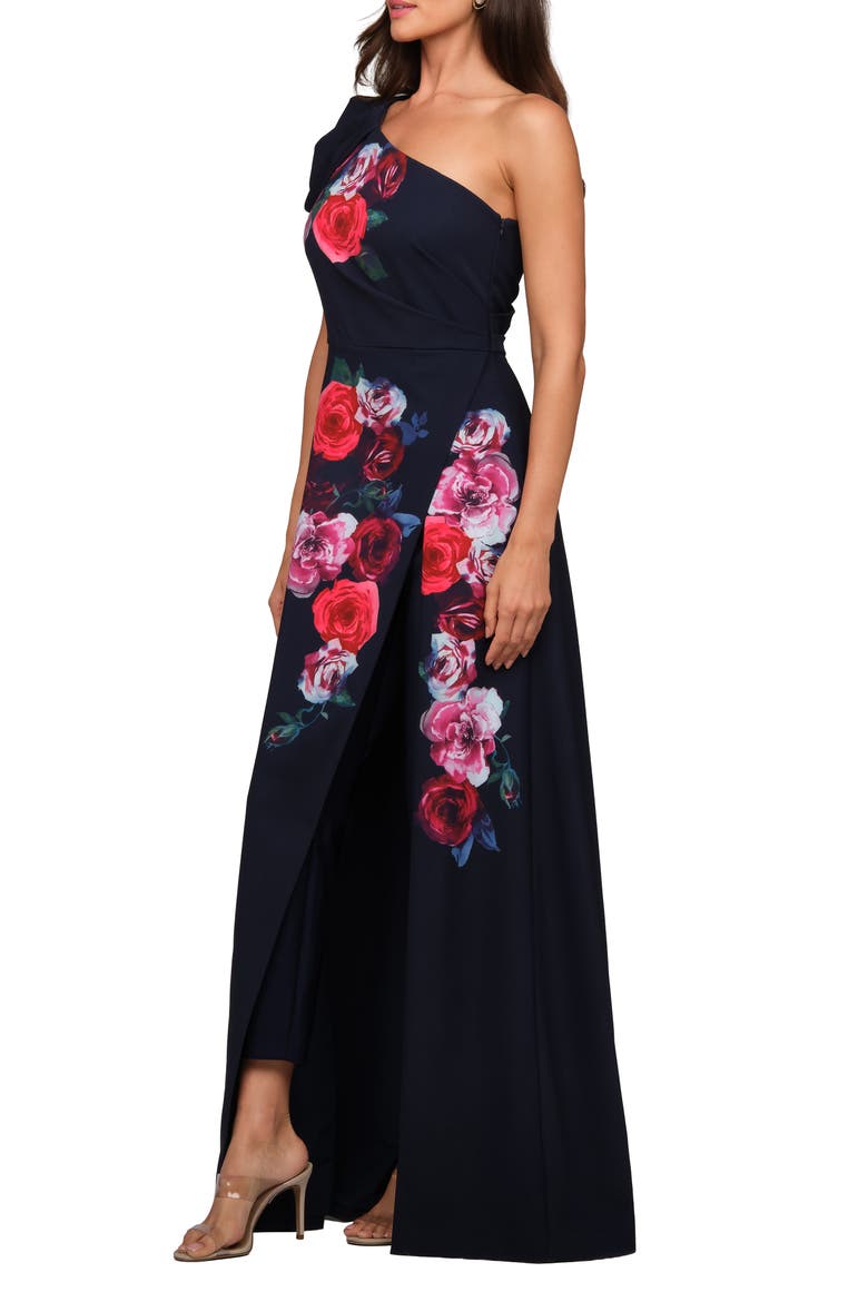 Feyre One-Shoulder Floral Overlay Jumpsuit, Alternate, color, DK TWILIGH