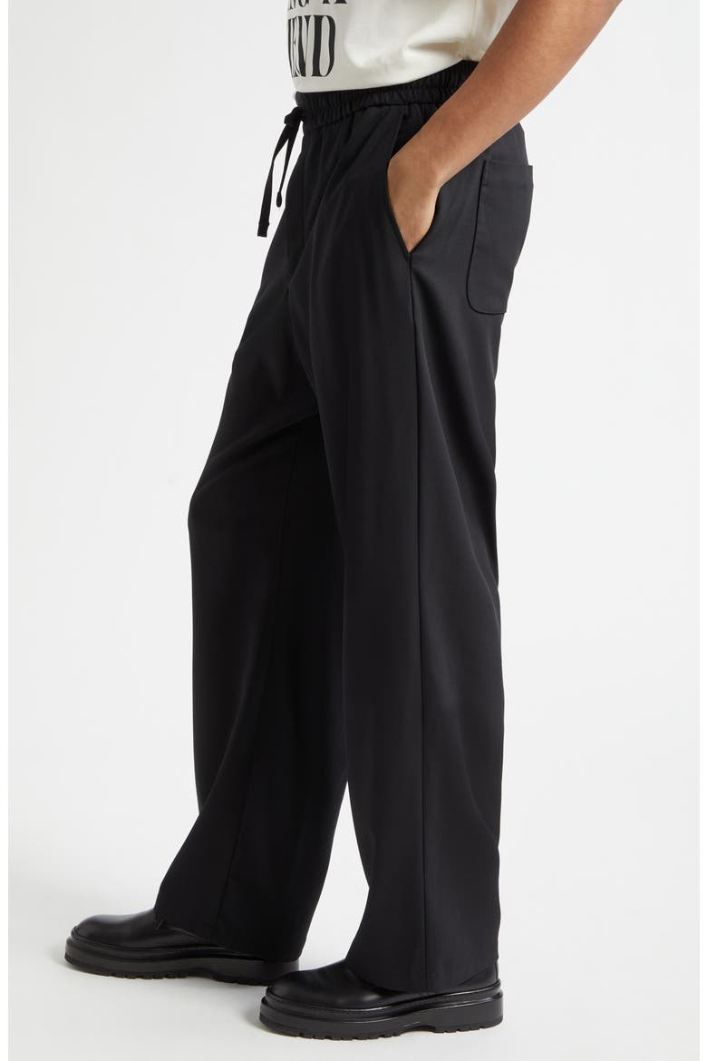 Elastic Waist Wool Gabardine Pants, Alternate, color, NOIR