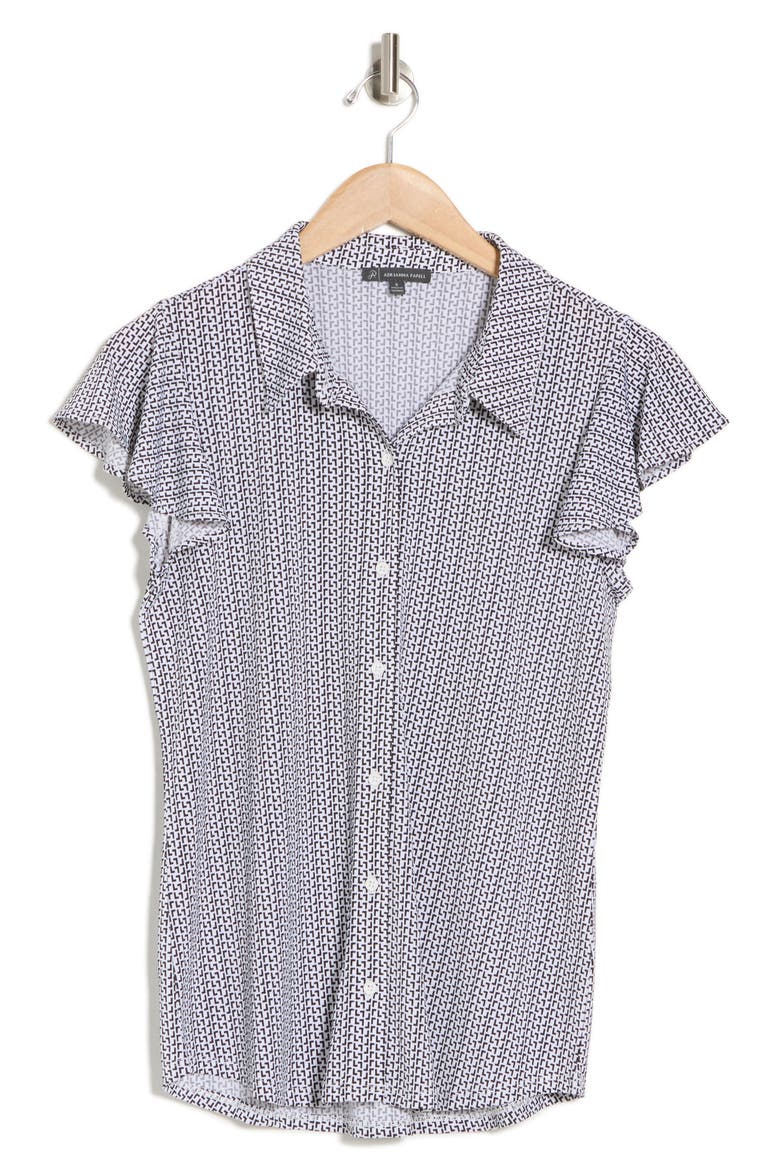 Flutter Sleeve Button-Up Shirt, Alternate, color, IVORY/ BLACK GAMMA GEO