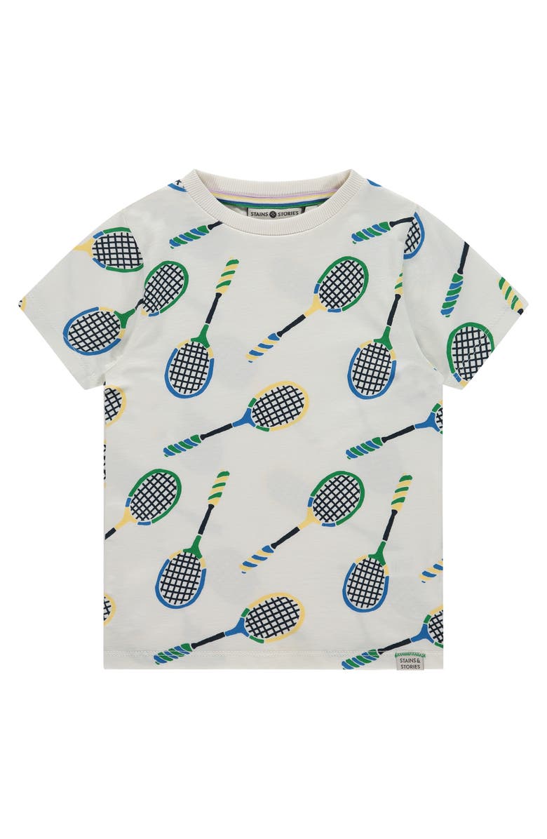 Stains and Stories by Babyface Allover Print T-Shirt, Main, color, Racquet In Cloud