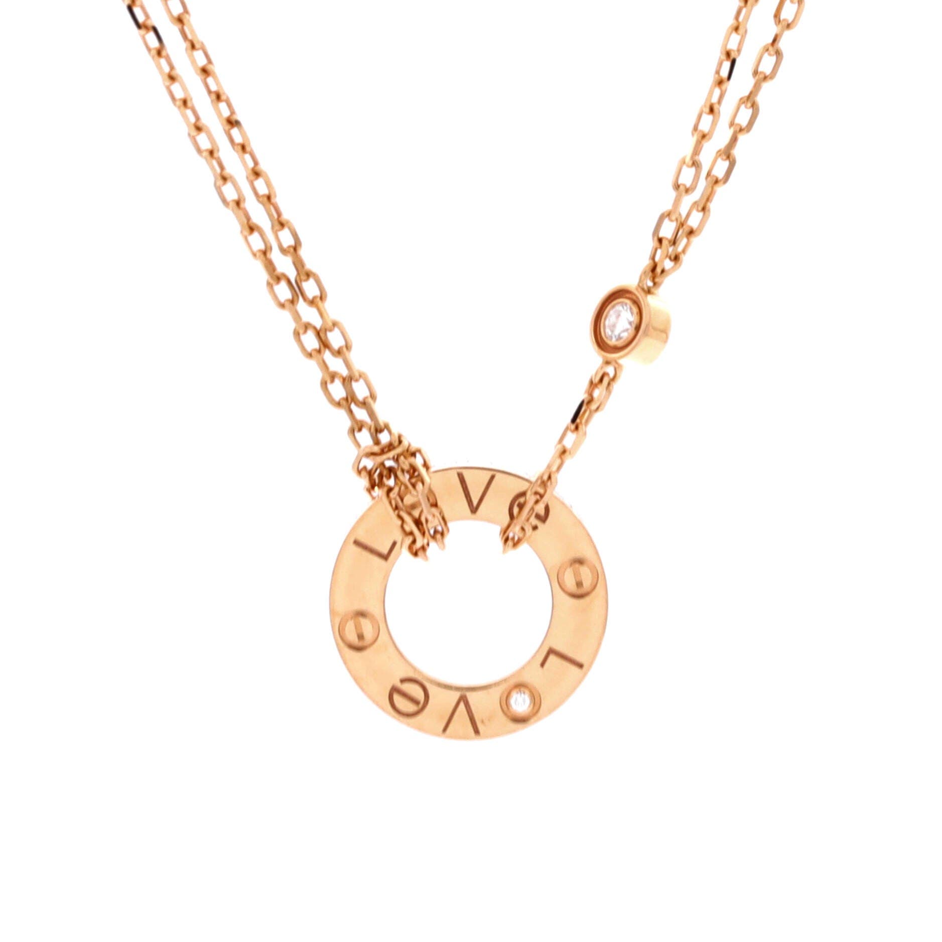 2 Diamonds Love Pendant Necklace 18K Rose Gold and Diamonds, Main, color, Metallic Gold