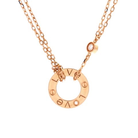 2 Diamonds Love Pendant Necklace 18K Rose Gold and Diamonds