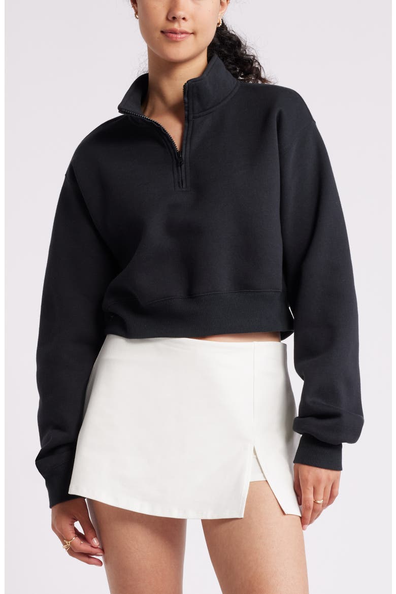 Quarter Zip Fleece Detail Sweatshirt, Main, color, BLACK JET