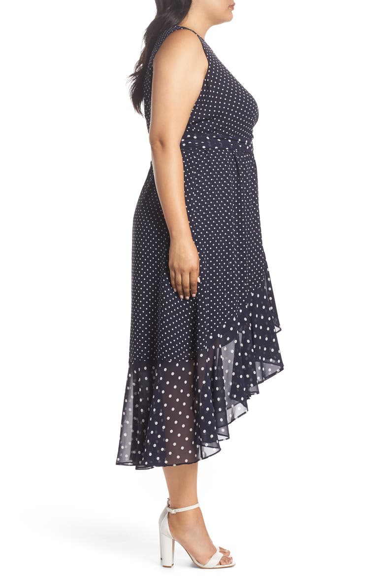 Polka Dot High/Low Hem Dress, Alternate, color, NAVY/ IVORY
