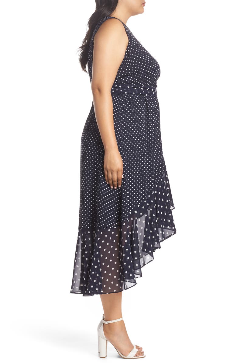 Eliza J Polka Dot High/Low Hem Dress, Alternate, color, 