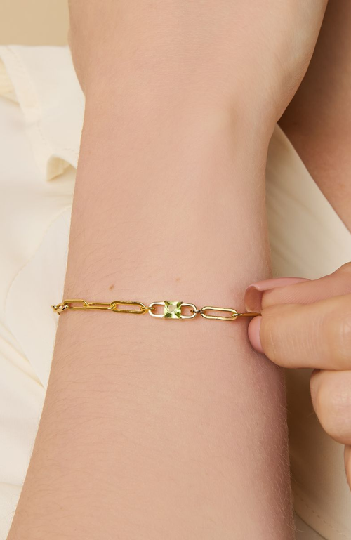 Little Sky Stone Birthstone Paperclip Chain Bracelet In Gold