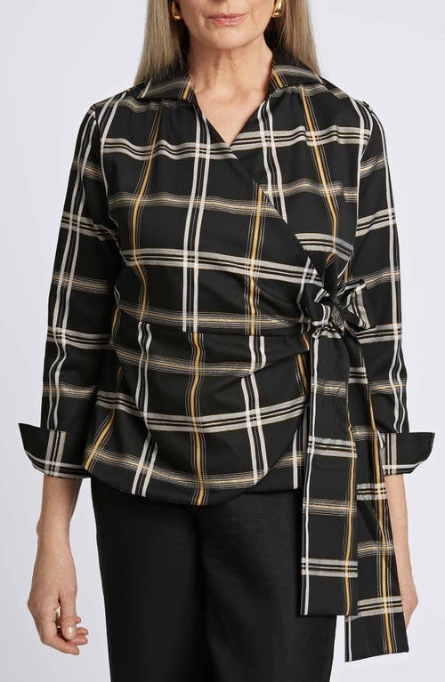 Foxcroft Salina Plaid Wrap Shirt in Black Plaid 