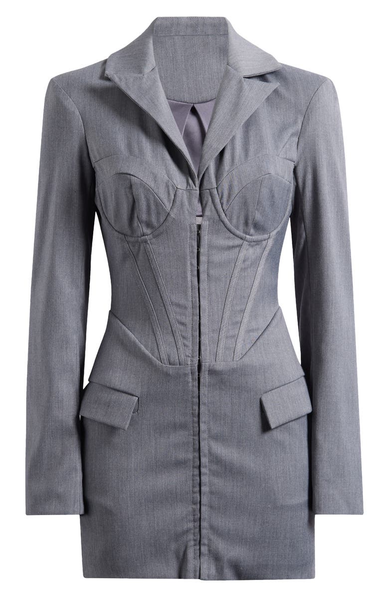 Mistress Rocks Corset Long Sleeve Blazer Minidress, Alternate, color, Dove Grey