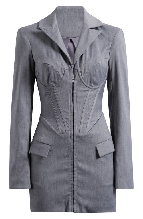 Mistress Rocks Corset Long Sleeve Blazer Minidress In Dove Grey