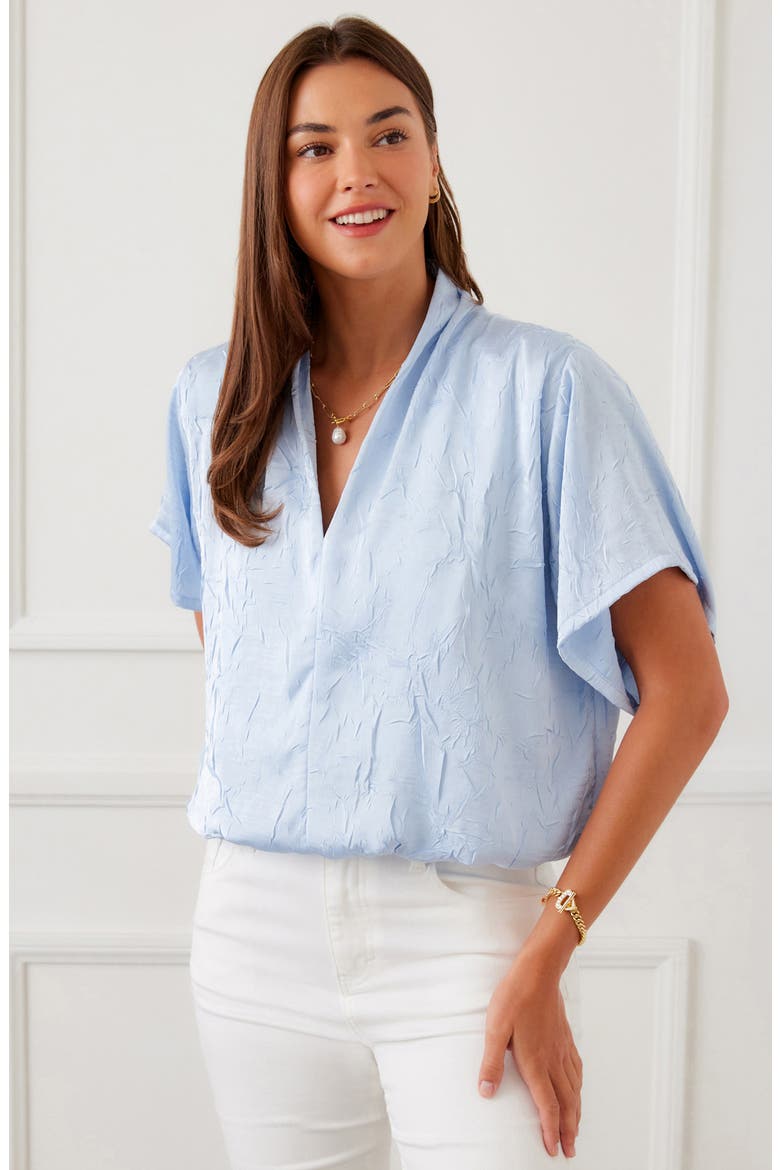 Crushed Satin V-Neck Top, Alternate, color, LIGHT BLUE