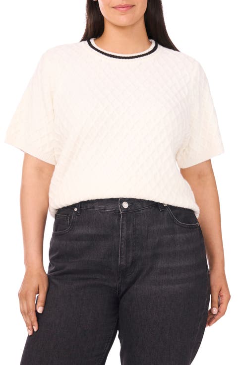 Diamond Stitch Short Sleeve Sweater (Plus)