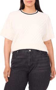 Halogen® Diamond Stitch Short Sleeve Sweater