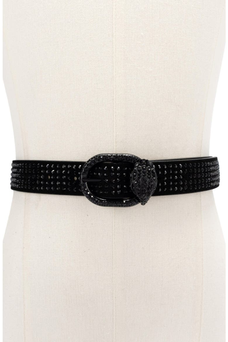Mayfair Crystal Eagle Suede Belt, Alternate, color, BLACK