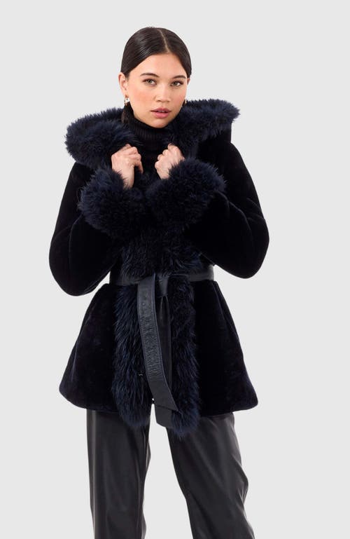 Gorski Reversible Shearling Lamb Jacket With Cashmere Goat Trim In Blue