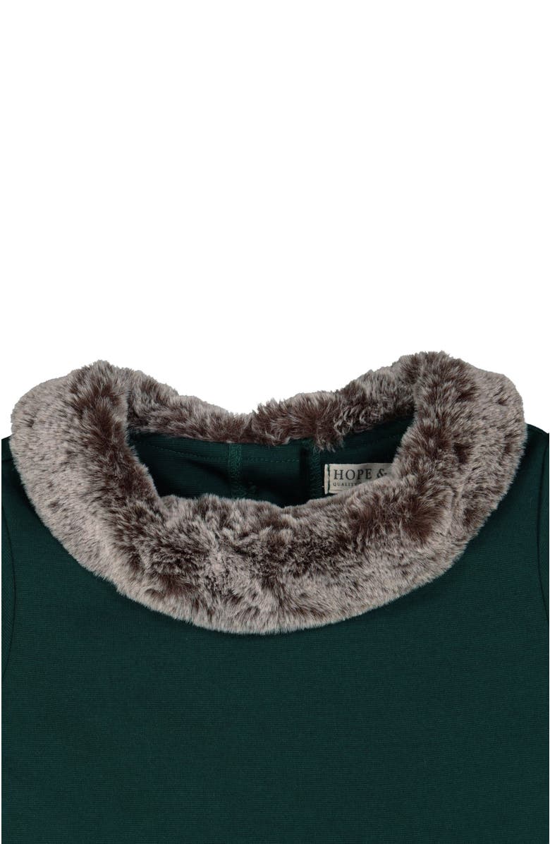 Hope & Henry Baby Girls' Fit and Flare Ponte Dress with Faux Fur, Infant, Alternate, color, Deep Green