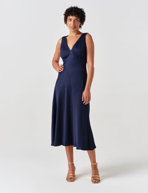 Alessia Picot V-neck Satin Midi Dress