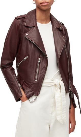 AllSaints Balfern Leather Biker Jacket 0 Womens Buckle Belt Zip Cuff newest Metal Trim