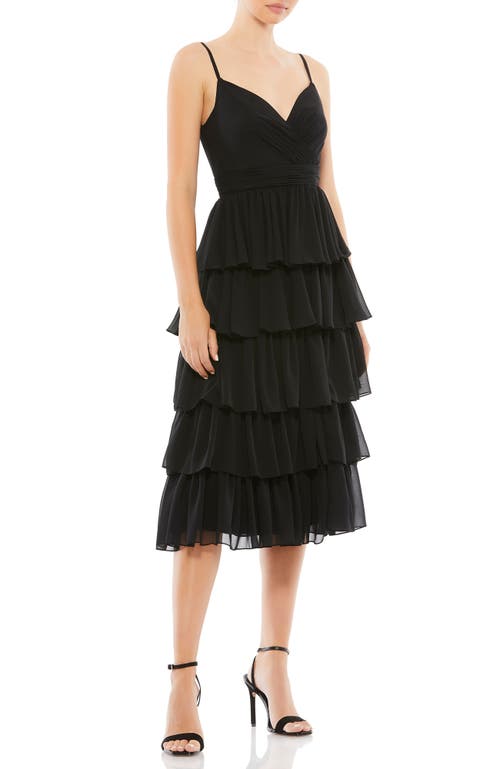 Mac Duggal High Neck Cape Mini Dress With Ruffle Hem In Black