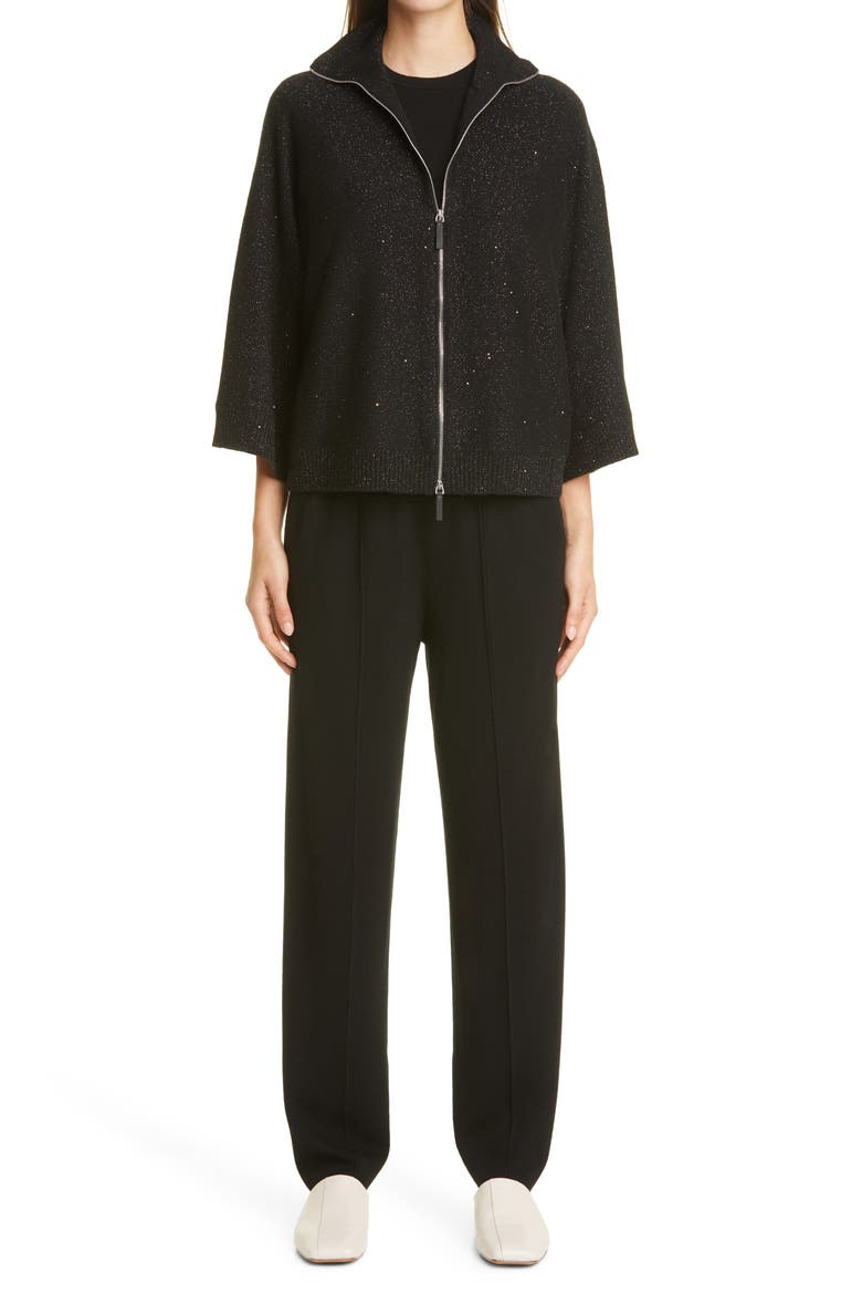 Zip Front Metallic Cashmere & Silk Blend Sweater Cape, Main, color, BLACK MULTI