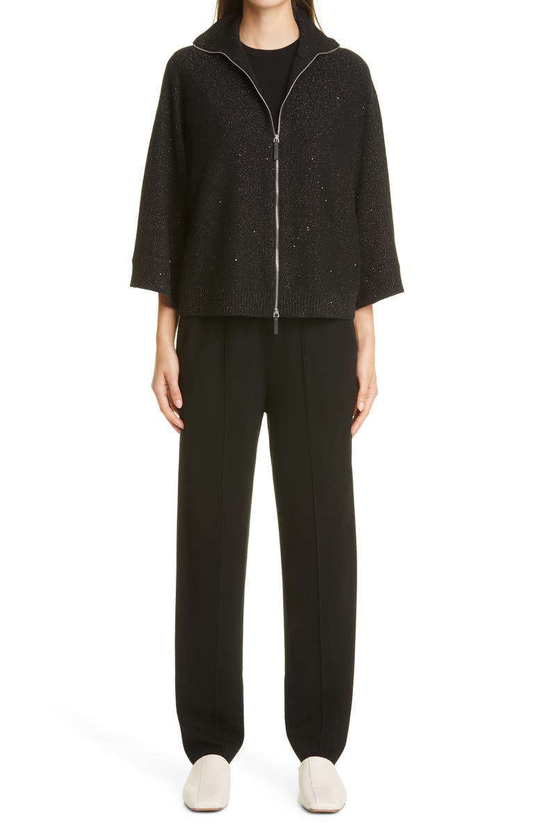 Lafayette 148 New York Zip Front Metallic Cashmere & Silk Blend Sweater Cape, Main, color, 