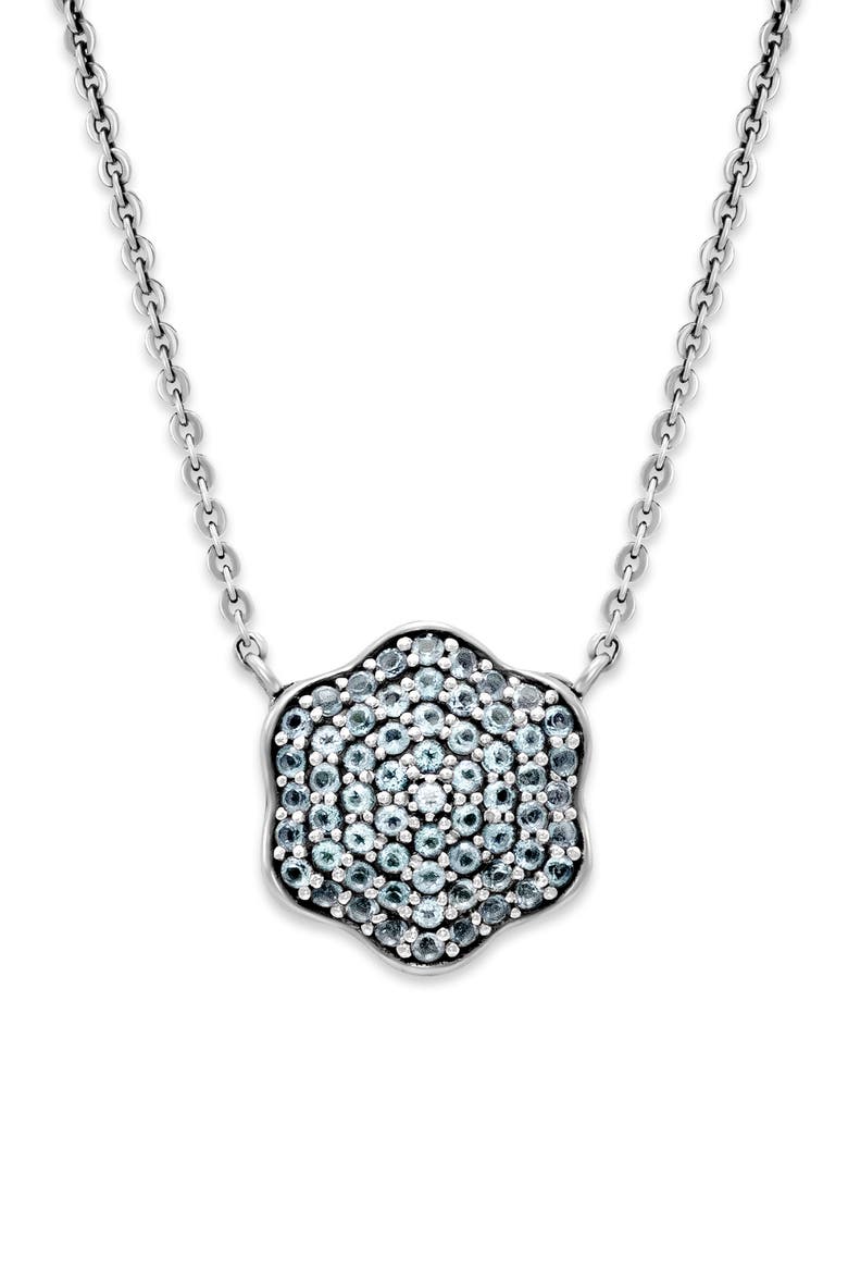 Sterling Silver Blue Topaz Pavé Clover Necklace, Main, color, BLUE