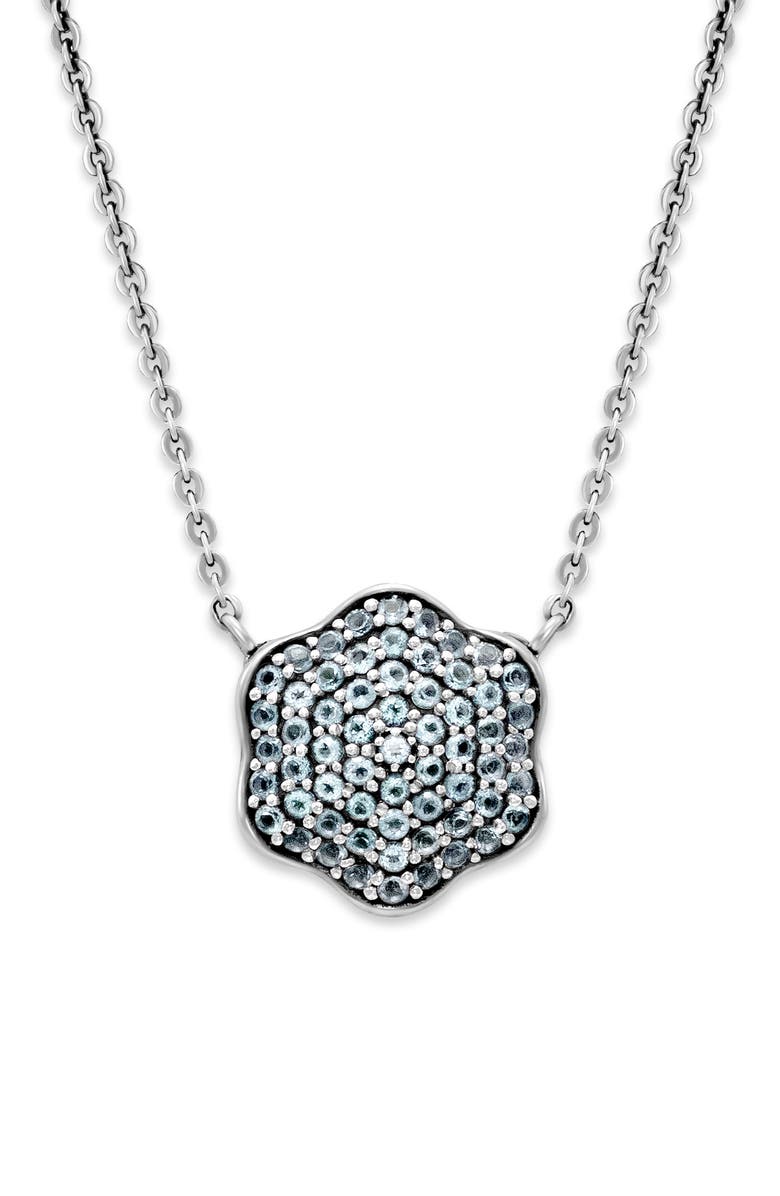 SAMUEL B. Sterling Silver Blue Topaz Pavé Clover Necklace, Main, color, Blue