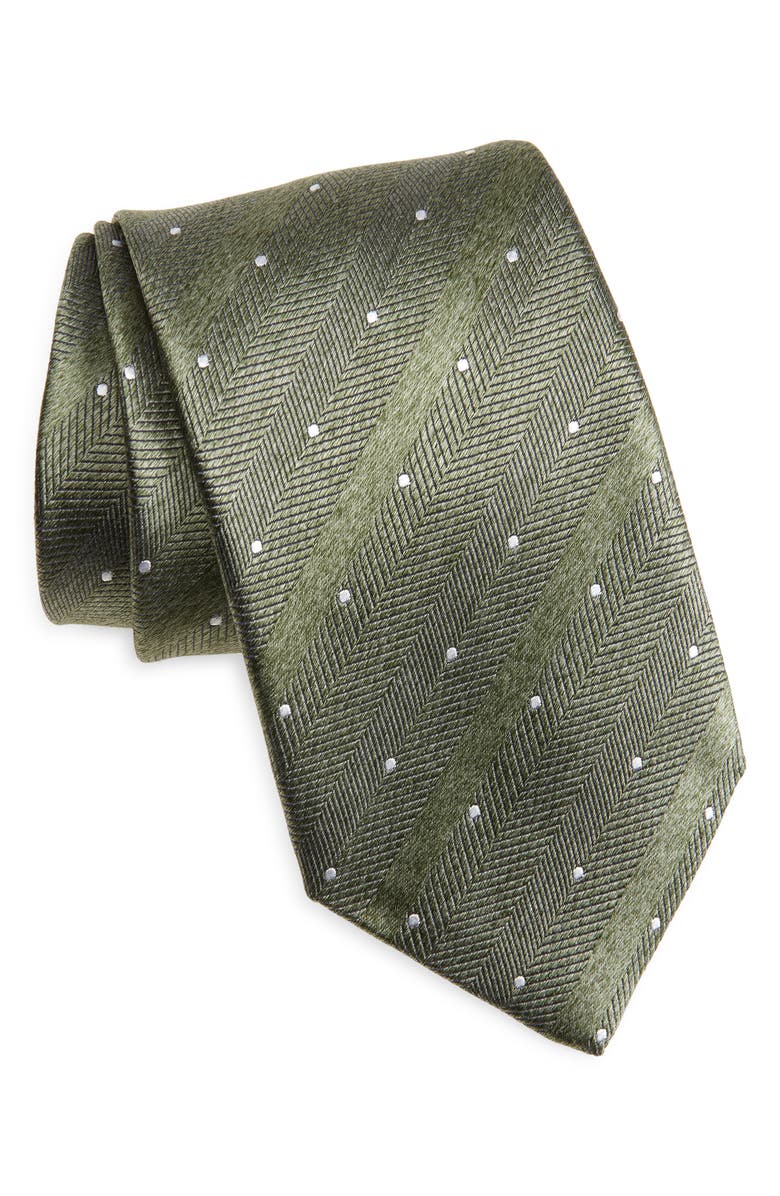 David Donahue Polka Dot Silk Tie, Main, color, Green