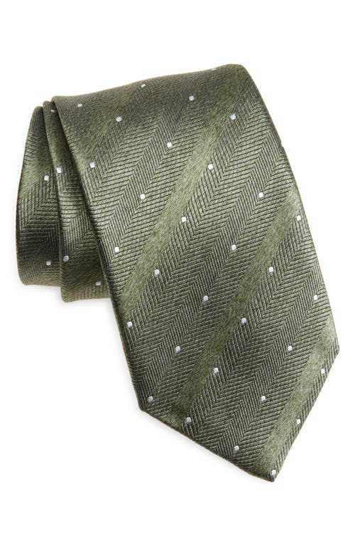 David Donahue Polka Dot Silk Tie In Green