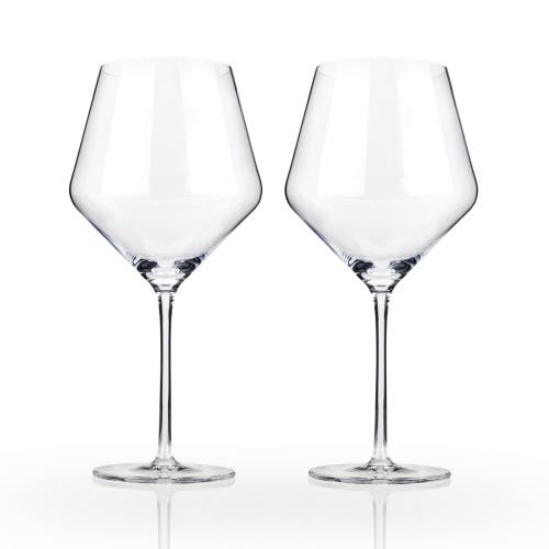Viski Raye Crystal Angled Burgundy Glasses Set Of 2 In Clear