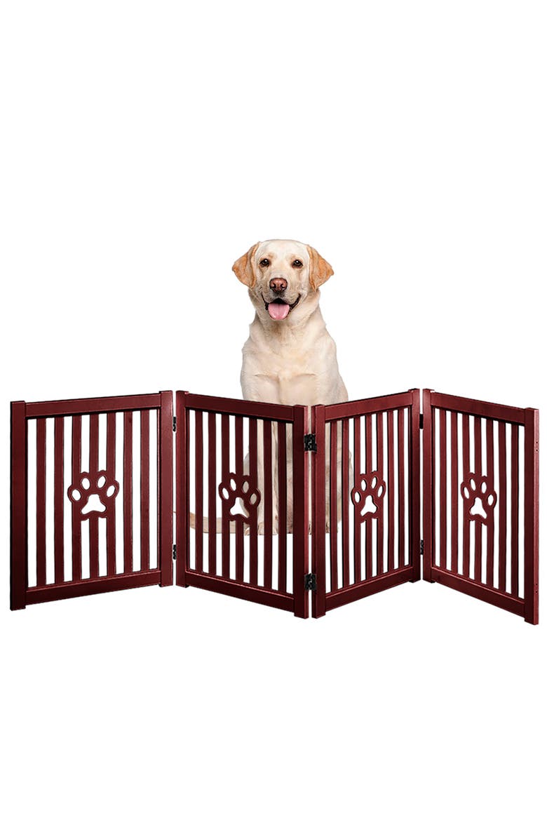 Trimate 4 Panel Dog Wooden Foldable Gate, Mahogany, Alternate, color, Red