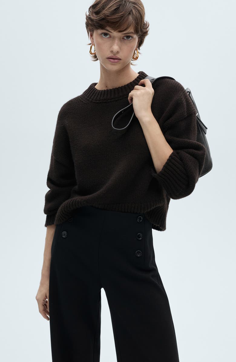 MANGO Button Wide Leg Pants, Alternate, color, Black