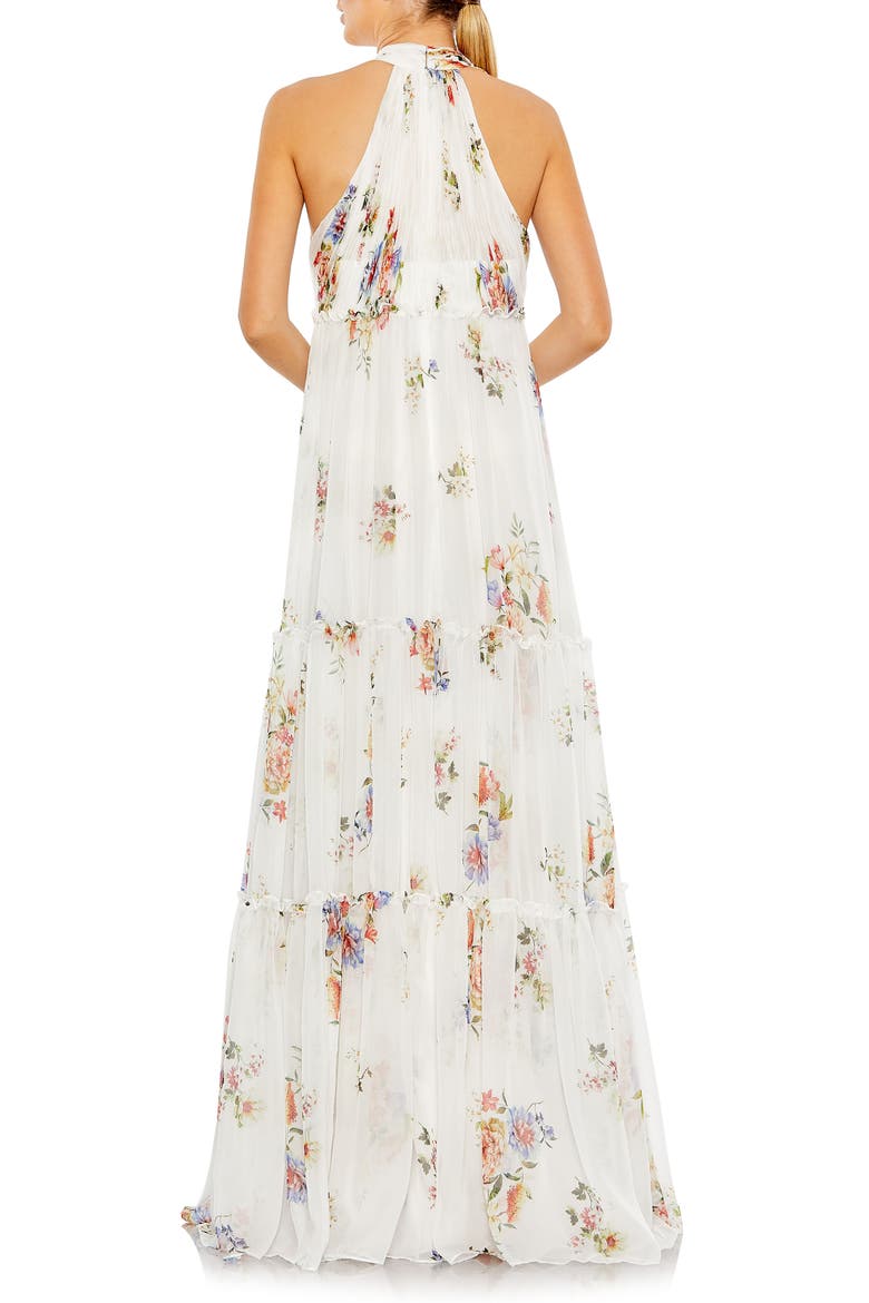 Floral Bow Tiered A-Line Gown, Alternate, color, WHITE MULTI