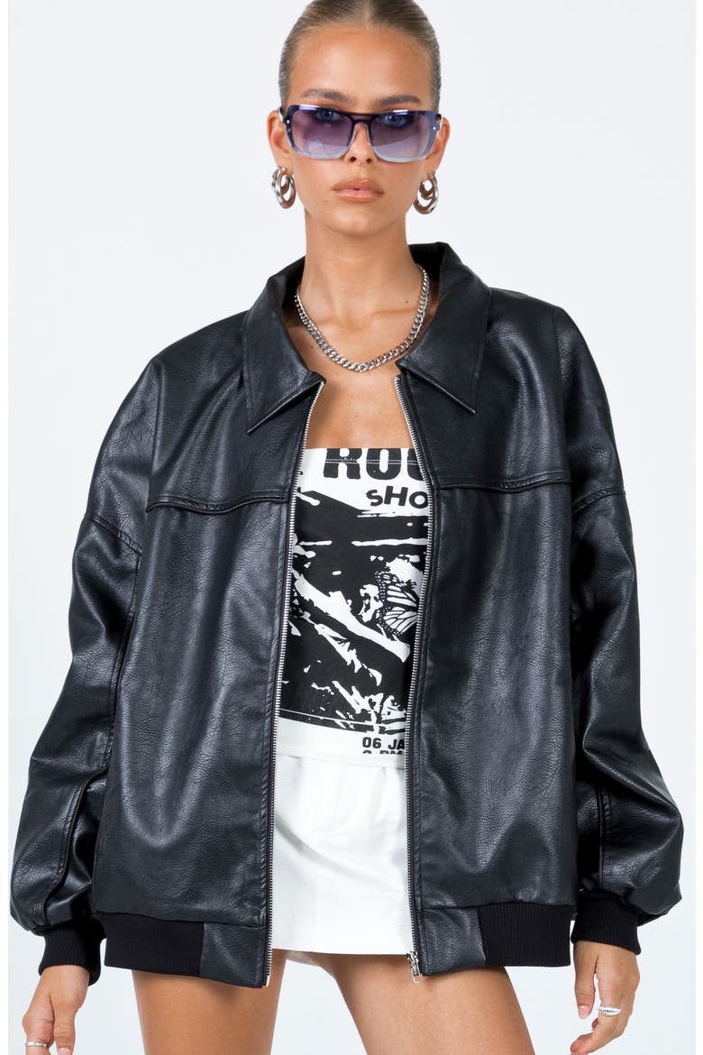 Goldsmith Oversize Faux Leather Bomber Jacket, Alternate, color, BLACK
