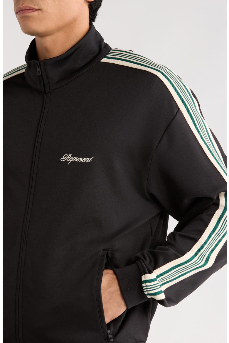 Embroidered Logo Tape Stripe Track Jacket, Alternate, color, JET BLACK