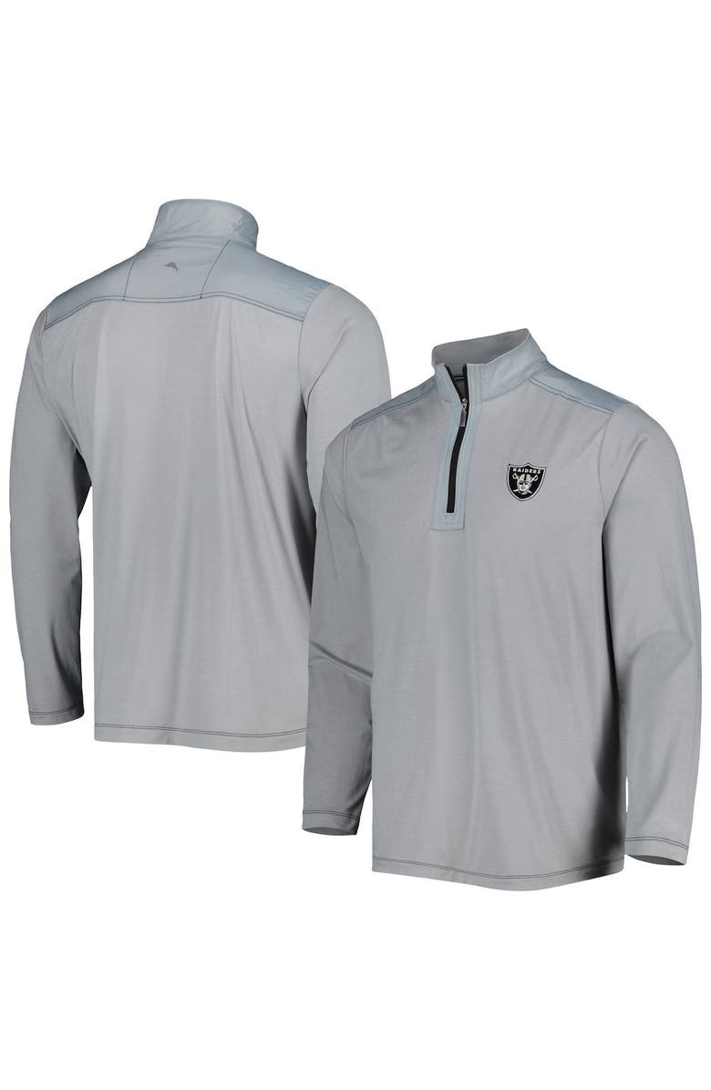 Tommy Bahama Men's Tommy Bahama Gray Las Vegas Raiders On Deck IslandZone Half-Zip Jacket, Main, color, 