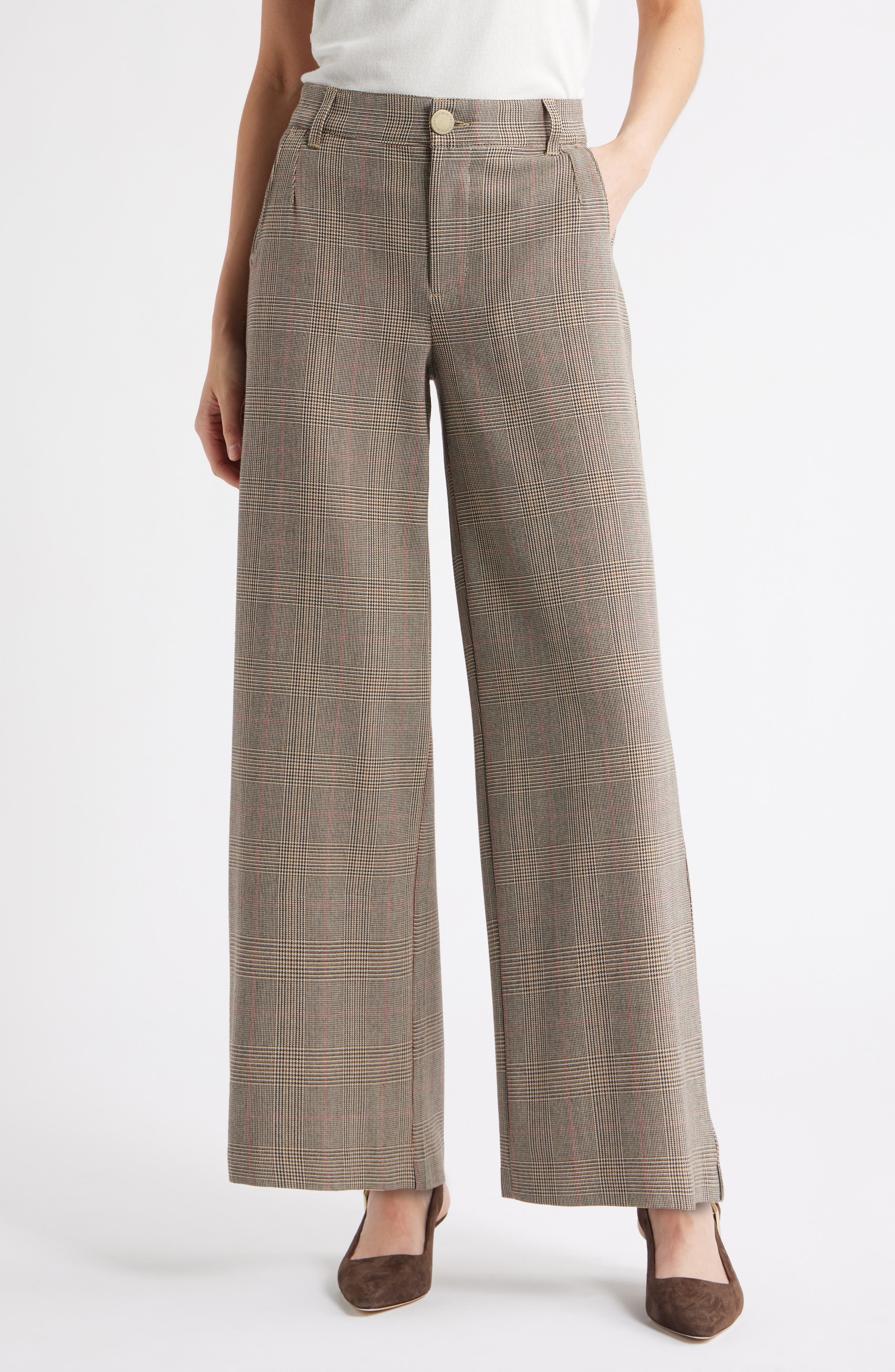 Wit & Wisdom Whitney Skyrise Glen Plaid Pleated Wide Leg Trousers